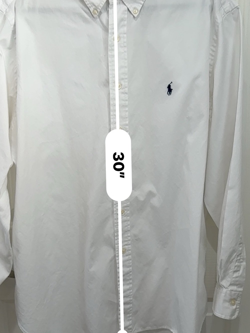 Ralph Lauren White Button-Down Oxford Shirt with Navy Pony - Classic Fit - Picture 7 of 8